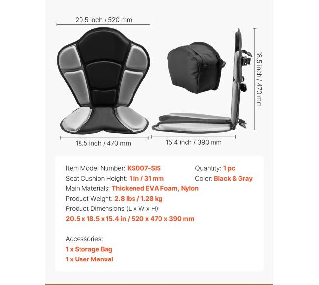 Universali ir patogi baidarės sėdynė6