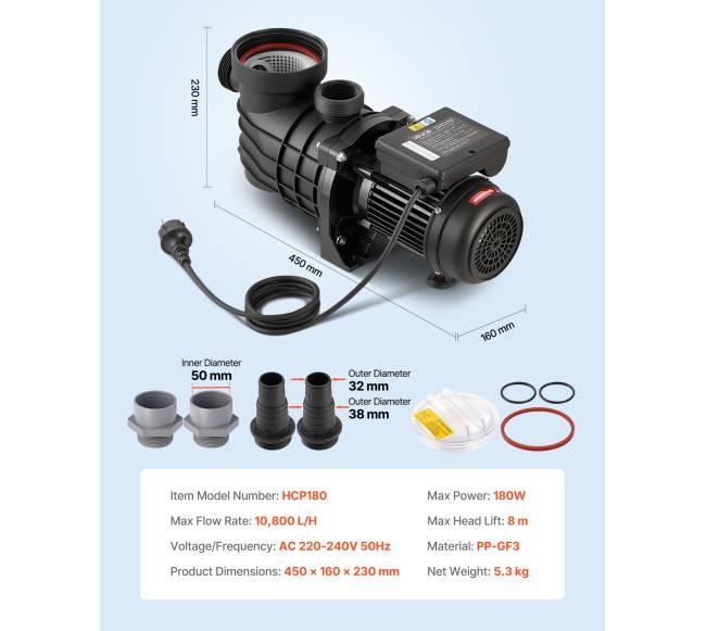 Baseino siurblys, 180W, maksimali srovė 10,800 Lh6