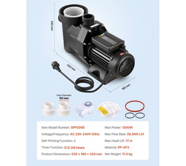 Baseino siurblys 1300W, 28,800 Lh srautas6