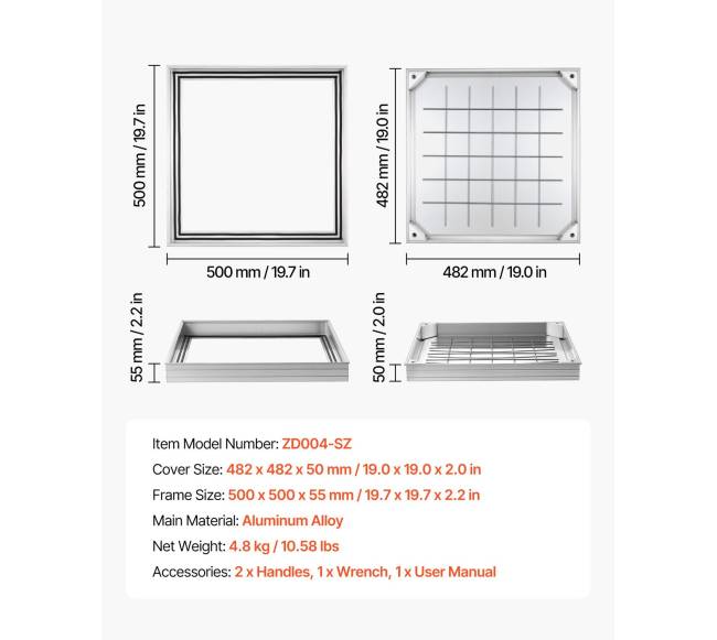 Šulinio dangtis su rėmu, 500 x 500 mm2