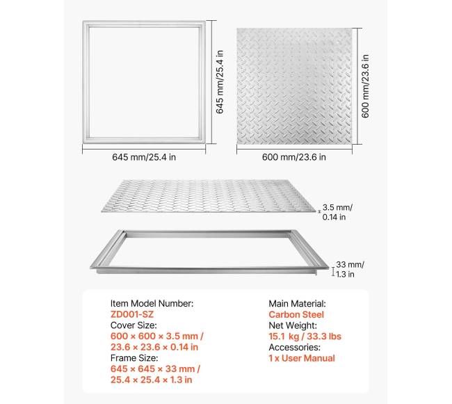 Šulinio dangtis su rėmu, 600 x 600 mm2