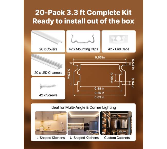 20 dalių 1 m U formos LED aliuminio profilis3