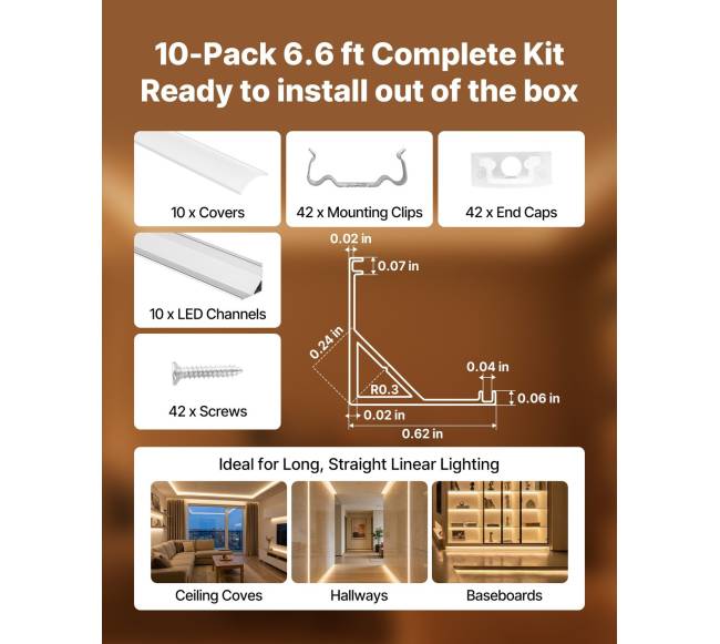 V formos LED aliuminio profilis, 10 vnt3