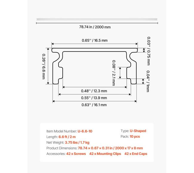 10 vnt. 2 m U formos LED aliuminio kanalas6