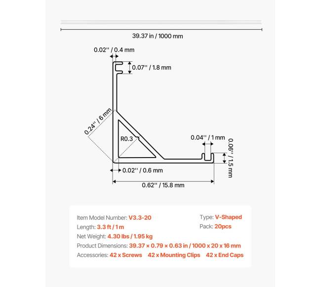 20 dalių V formos LED aliuminio profilis6