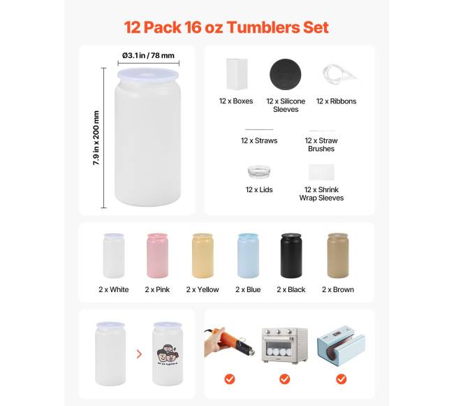 Sublimacijos puodeliai, 12 vnt., 473 ml1