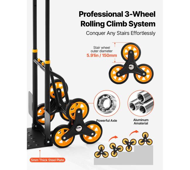 Laiptavertis vežimėlis 6 ratų, 150 kg2