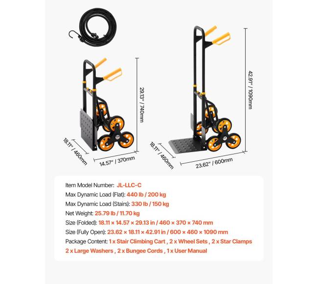 Laiptavertis vežimėlis 6 ratų, 150 kg6