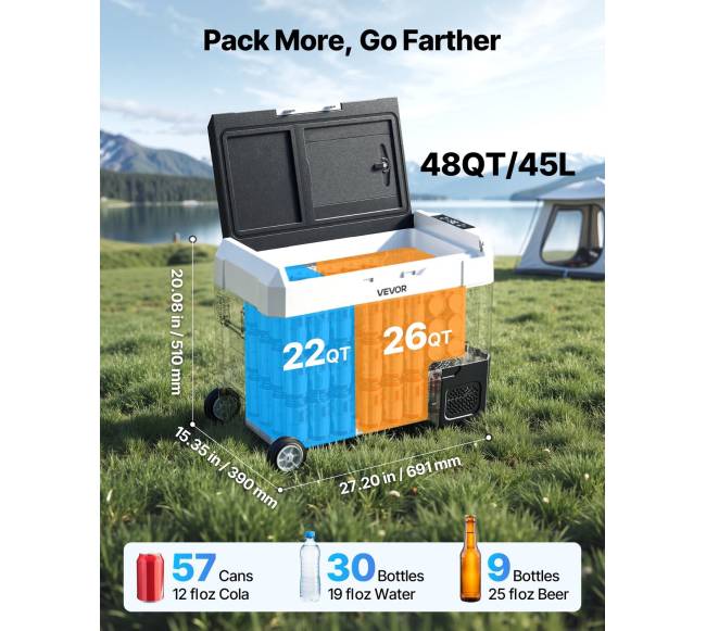 Automobilinis šaldytuvas su programa ir ratukais, 45 L3