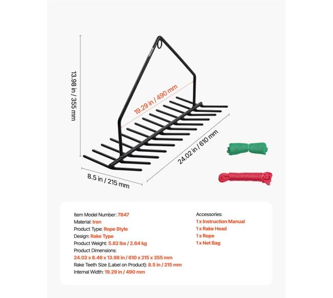 24x22 cm tvenkinio vandens grėblys, dvipusis6