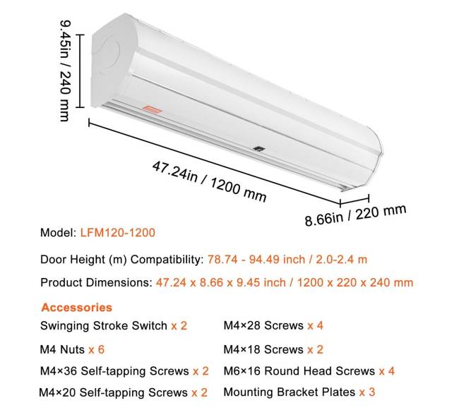 1,2 m vidaus oro užuolaida su 2 greičiais6