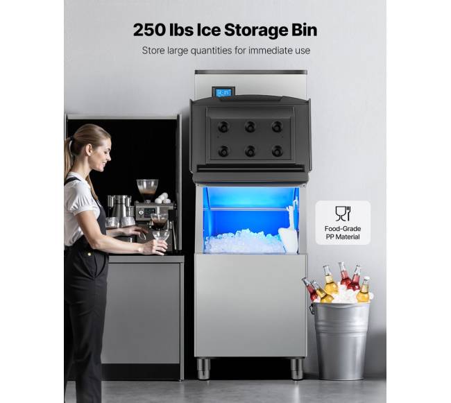 Komercinis ledo gaminimo aparatas 226 kg24h, 114 kg saugykla2