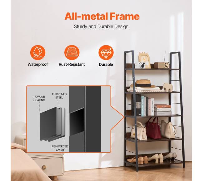 Metalinė knygų lentyna su 5 lentynomis3