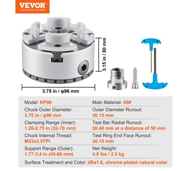 4 žandikaulių metalo tekinimo griebtuvas 96 mm6