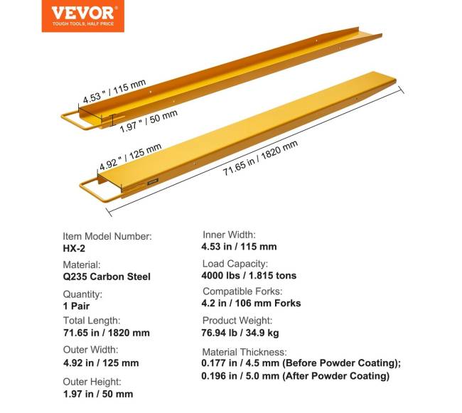 Šakinių krautuvų šakių prailgintuvai 182 cm 11,5 cm6