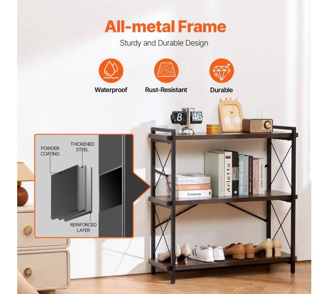 Metalinė knygų lentyna su 3 lentynomis3