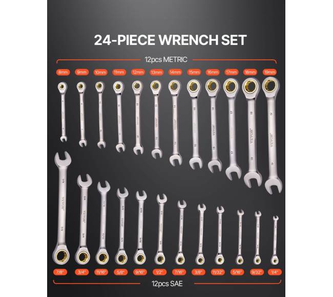 Kombinuotų Raktų Rinkinys 24 vnt. SAE ir Metrinis1