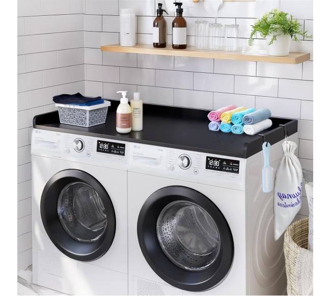 Medinė skalbyklės ir džiovyklės stalviršis juodas7