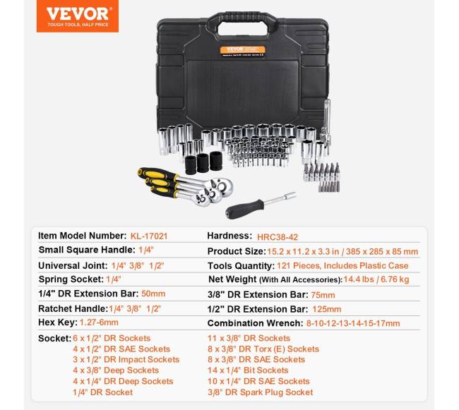 121 dalių mechanikų įrankių rinkinys6