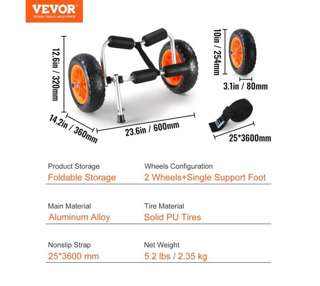 Sulankstomas kajako vežimėlis su 10 cm padangomis6