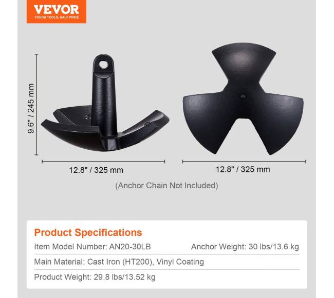 Upės inkaras, 13,6 kg, juodas vinilo danga6