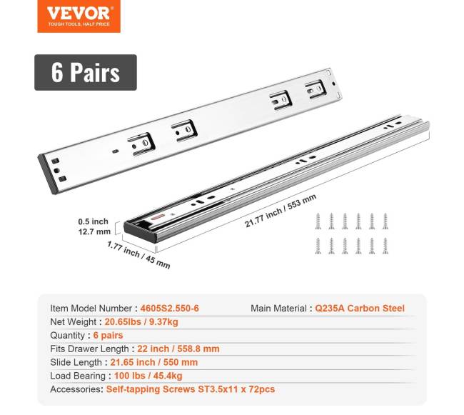 6 poros 55.9 cm stalčių bėgių su švelniu uždarymu6