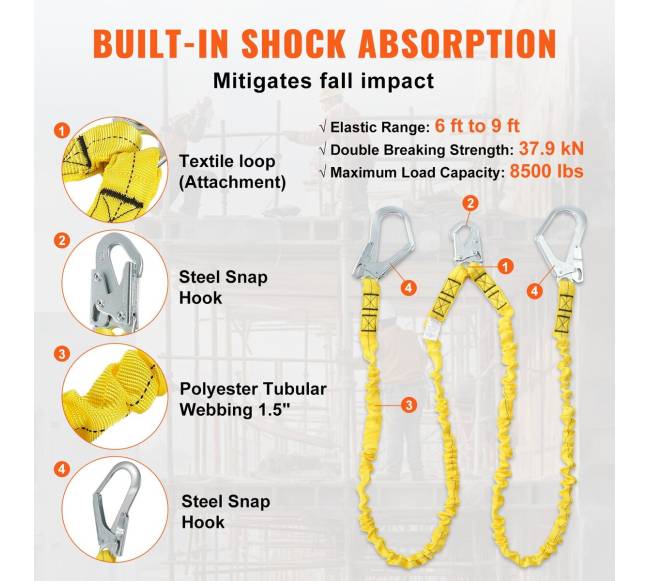 Apsauginė saugos linija, 2 kabliai, 2.8 m4