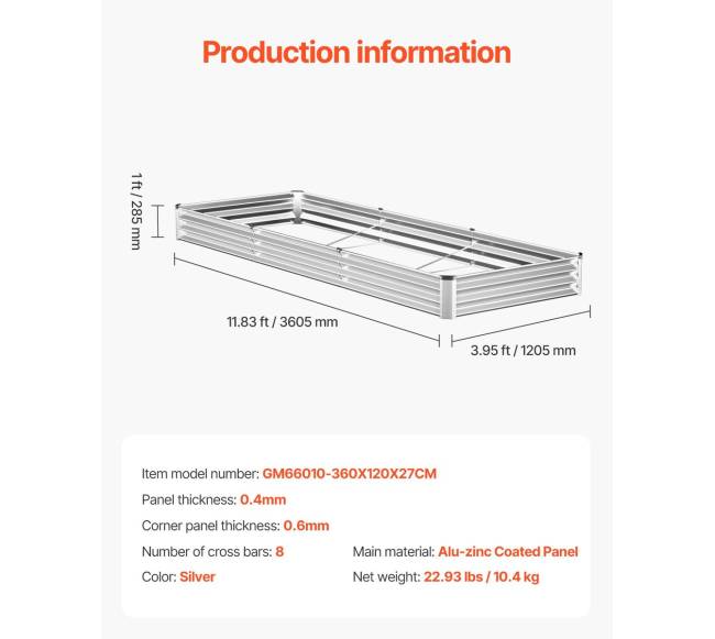 Metalinė pakelta daržo lova 360x120x28 cm6