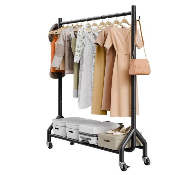 Drabužių kabykla su ratukais ir šoninėmis kabliukais0