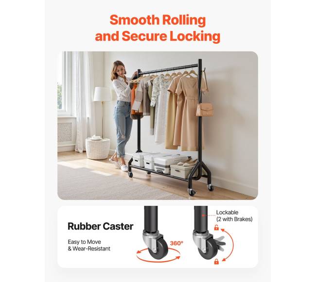 Drabužių kabykla su ratukais ir šoninėmis kabliukais5