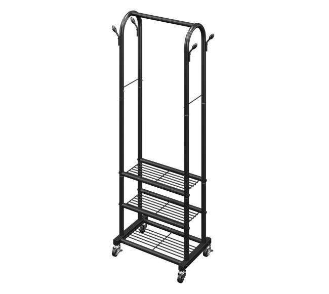 Drabužių kabyklė su ratukais ir lentynomis10