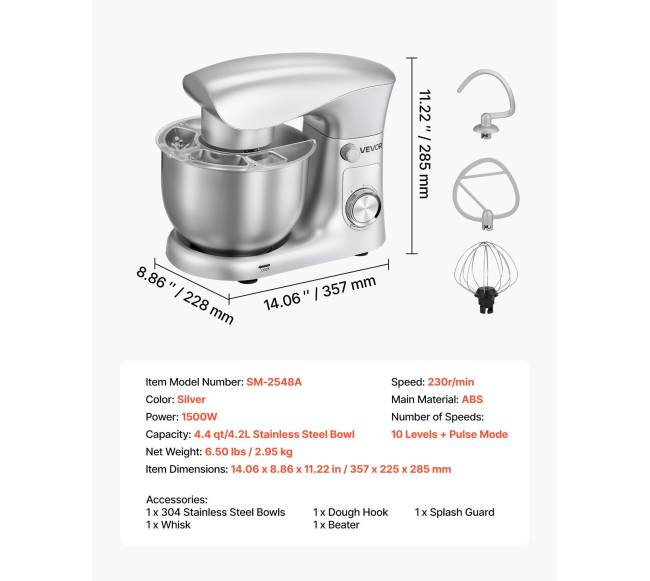 Standinis mikseris 4.2 L elektrinė virtuvės maišyklė6