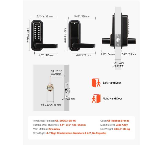 Mechaninė beraktė durų spyna su kombinacija6