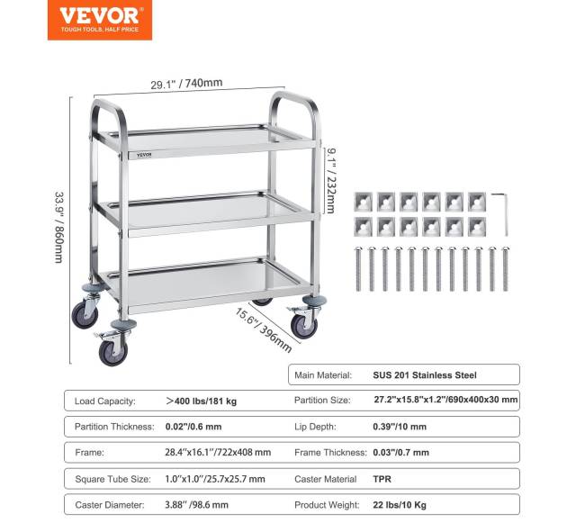 nerūdijančio plieno vežimėlis su ratukais6