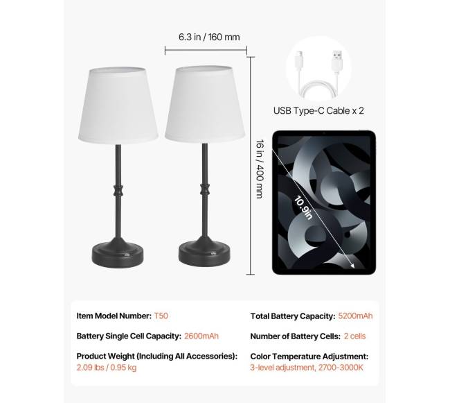 Belaidis stalo šviestuvas 2 vnt. su baterija6