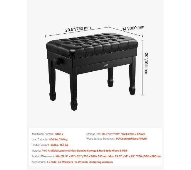 Reguliuojama pianino suolo kėdutė su daiktadeže6