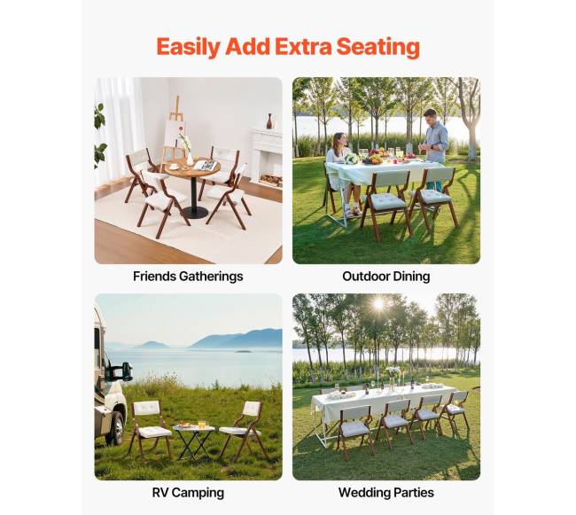 Medinės sulankstomos kėdės su paminkštinimu, 4 vnt.5