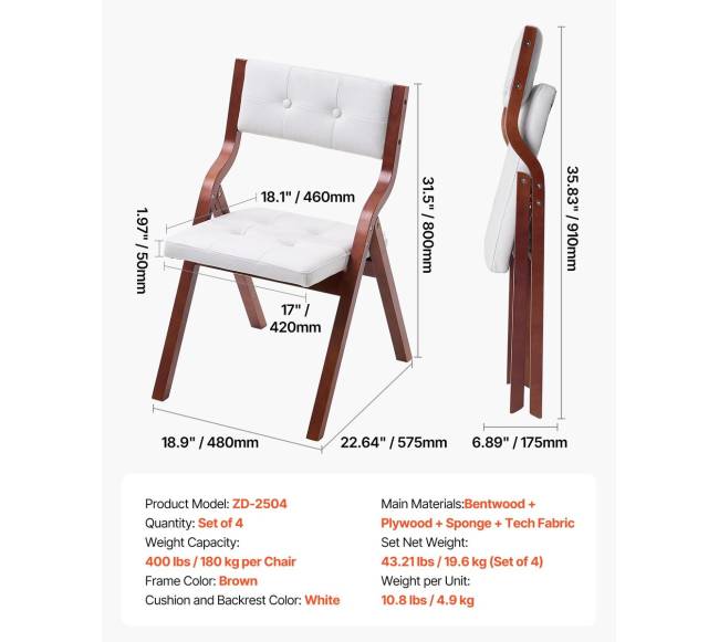 Medinės sulankstomos kėdės su paminkštinimu, 4 vnt.6