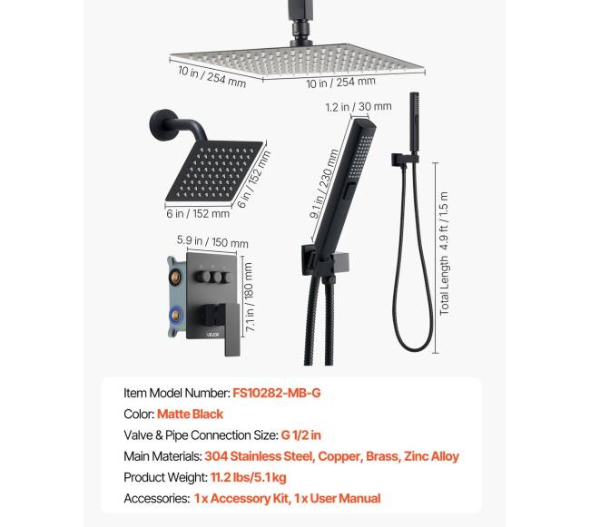 Sieninis dušo komplektas su lietaus dušu6