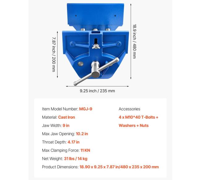 Medžio apdirbimo spaustuvas 23 cm, greitas atleidimas6