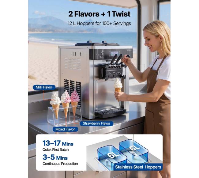 komercinė ledų gaminimo mašina su 3 skoniais4