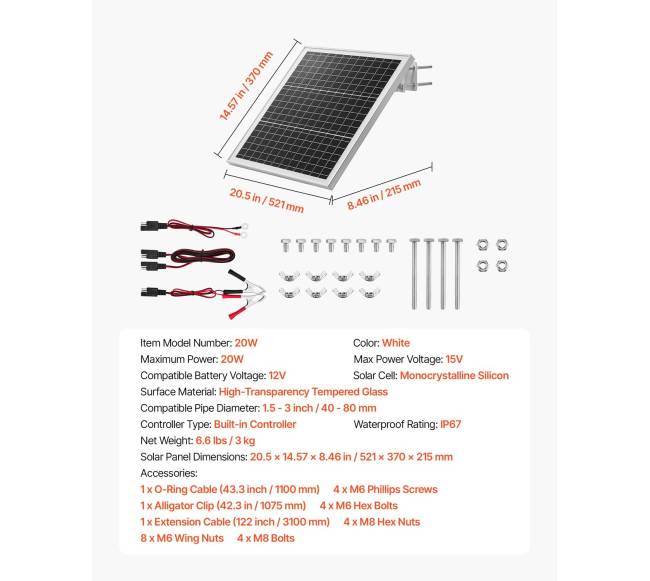 20W saulės baterijų įkroviklis su valdikliu6
