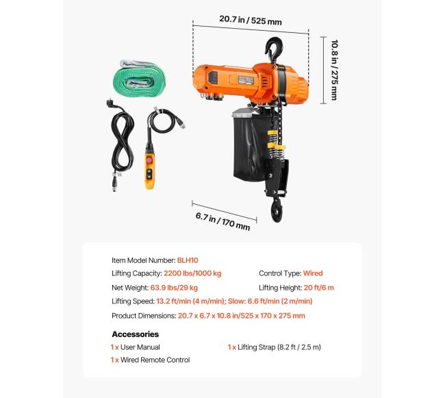 1000 kg elektrinis grandininis keltuvas su 6 m pakėlimo aukščiu6