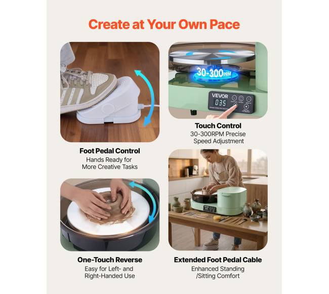 Elektrinis puodų žiedimo ratas 28 cm su pėdalu4