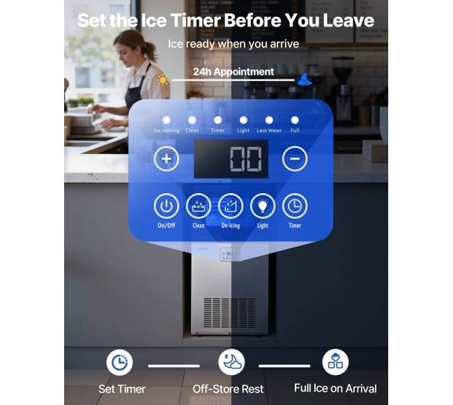 Kompaktiška ledo gaminimo mašina 45 kg24h, 14 kg talpa4