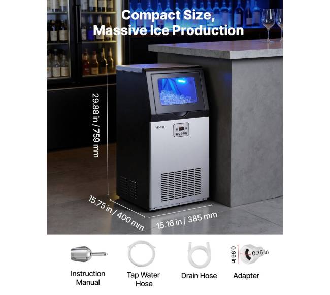 Kompaktiška ledo gaminimo mašina 45 kg24h, 14 kg talpa6