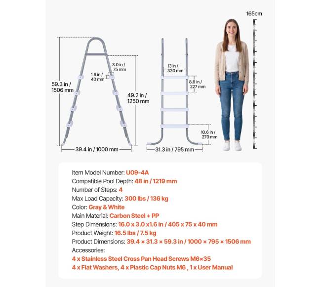Baseino kopėčios 121,9 cm aukščio sienoms6