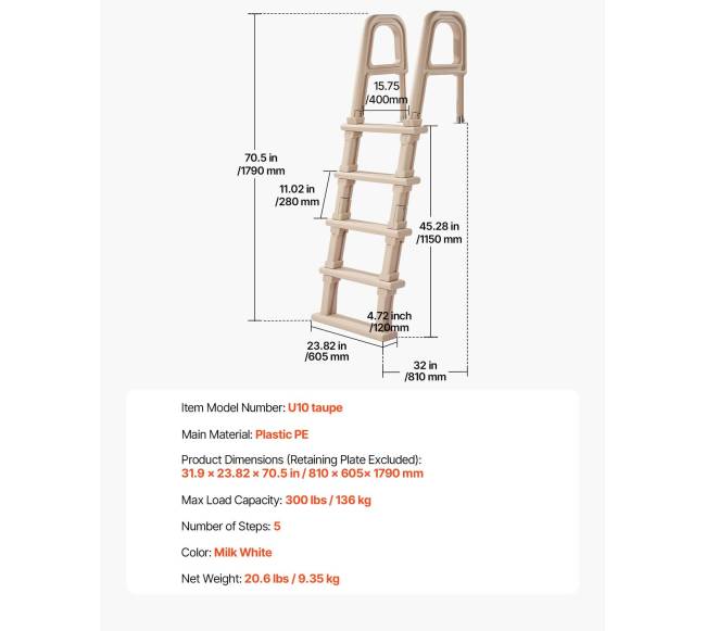 Baseino kopėčios su 5 pakopomis ir turėklais6