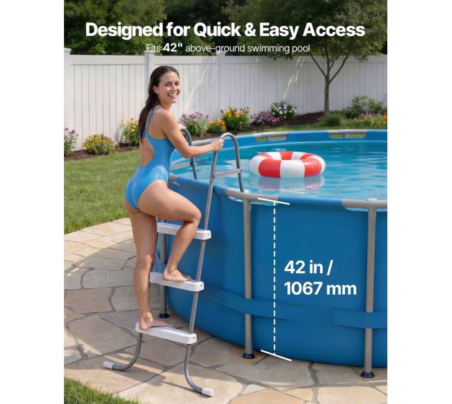 Laiptai antžeminiam baseinui, 3 laiptelių plieninė kopėčia1