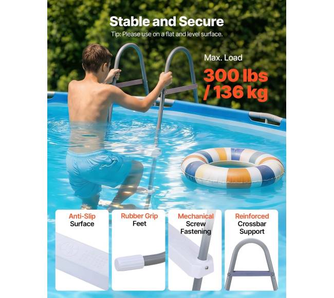 Laiptai antžeminiam baseinui, 3 laiptelių plieninė kopėčia2